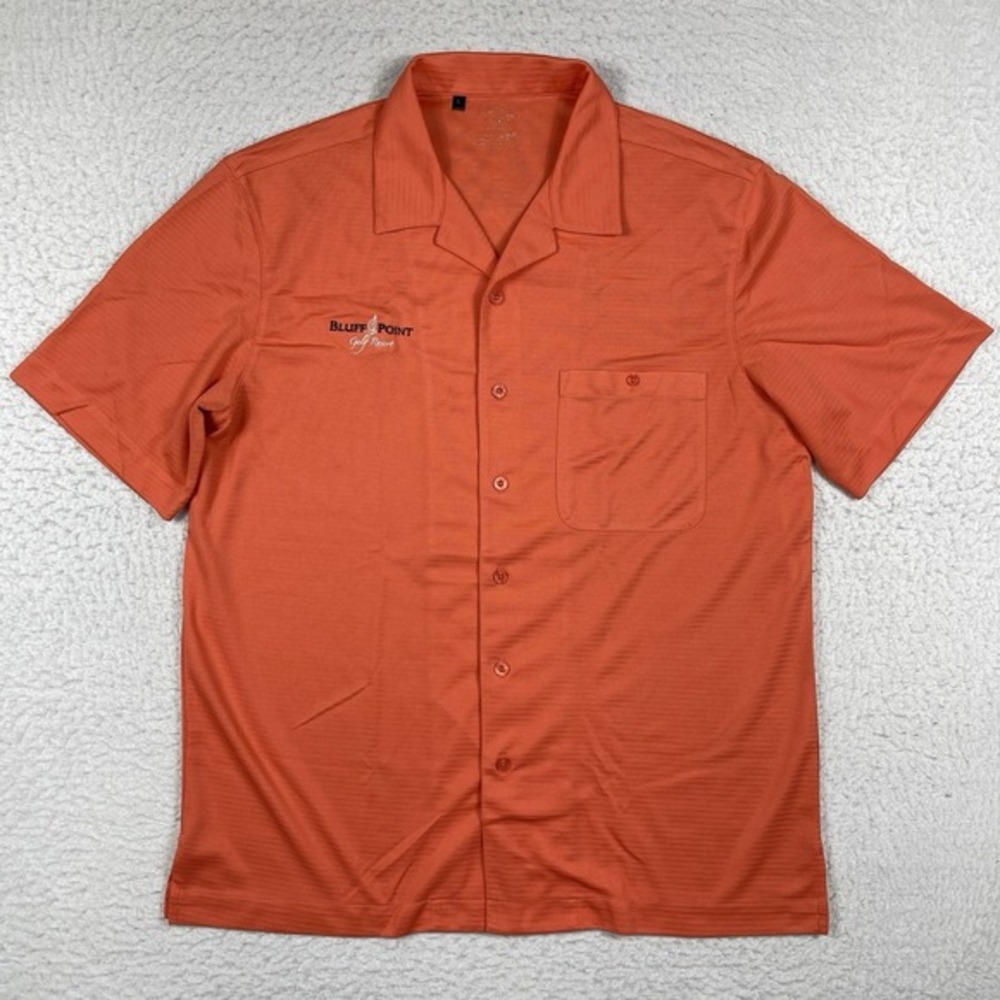 Monterey Club Button Up Shirt Mens L Orange Textured Golf Resort Short Sleeve